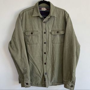 Faherty Men Olive Blanket Lined Jacket Flannel Pocket Button Up Shacket L